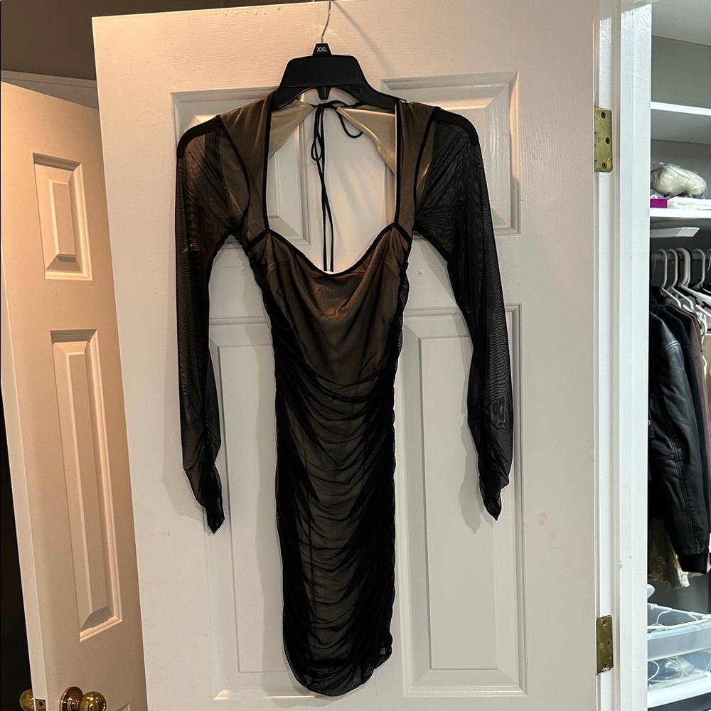 Lucy In The Sky Black Mesh Sleeved Dress